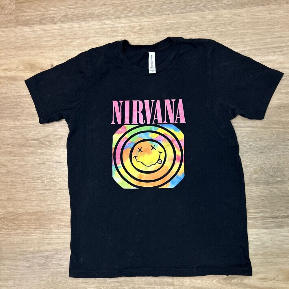 Nirvana Psychedelic Smiley Face Kids Size XL Women’s Size Small Grunge Rock Tee
